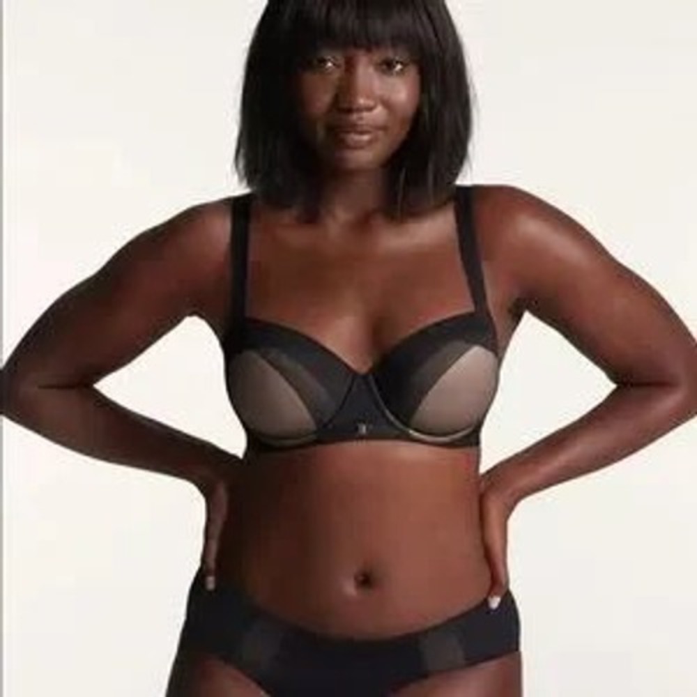 ThirdLove Ombre Mesh Demi Bra Black Sheer Panels Support Women Size 34F